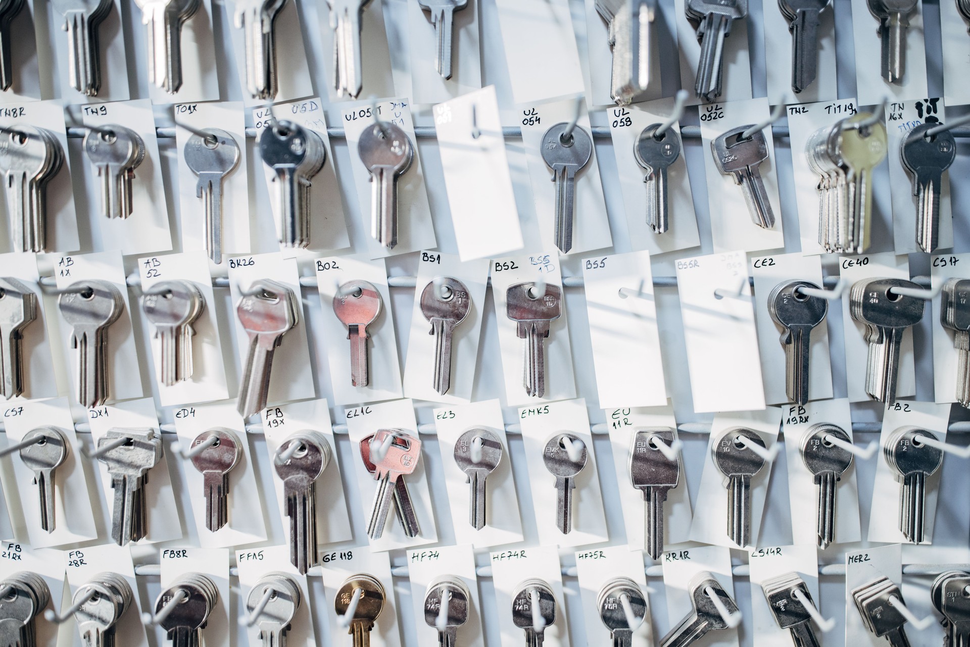Blank keys on wall